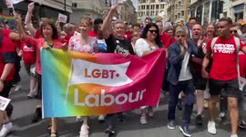Labour Party leaders Keir Starmer and Angela Rayner and London Mayor Sadiq Khan at Pride 2022