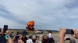 Moment truck bursts into flames with planes flying low above at Michigan air show