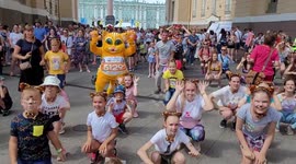 Children dance Zoomba flashmob on the