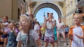 Children dance Zoomba flashmob on the
