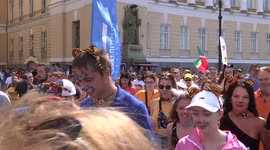 People dress as cats for traditional event in St. Petersburg, Russia