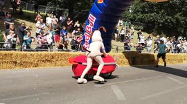 Driver dressed as Gromit forced to push vehicle after suffering crash at Red Bull Soapbox Race