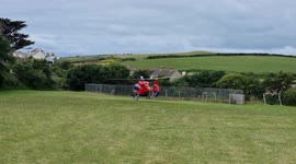 Air Ambulance takes of from School field Bude Cornwall