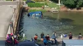 CCTV captures school minivan crashing into canal