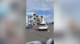 Driver carries inflatable unicorn on car roof in Taiwan
