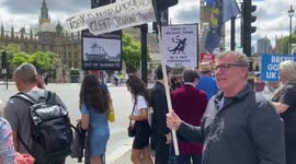 Anti Boris Johnson and anti Tory proteters outside Parliament