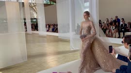 Haute Couture Show: Elie Saab Collection WEDDING GOWN shown at Paris Fashion Week, July 6, 2022 in Paris, France.