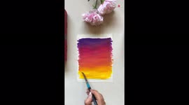 'Imaginative artist makes a stunning gouache painting of a sunset sky '