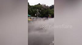 Gas leak covers street in white clouds causing panic among villagers in Indonesia