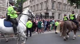 Bye Bye Boris played by Steve Bray outside 10 Downing Street as Boris Johnson announces resignation as prime minister