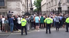 Outside 10 Downing Street as Boris Johnson announces resignation - Benny Hill Theme