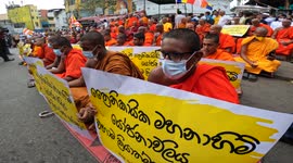 Sri Lankan Buddhist monks protest demanding president's resignation
