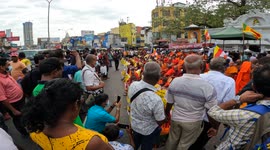 Sri Lankan Buddhist monks protest demanding president's resignation