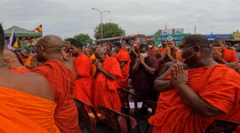 Sri Lankan Buddhist monks protest demanding president's resignation