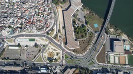 aerial view of part of the city center, filmed by drone from a height of 500 meters