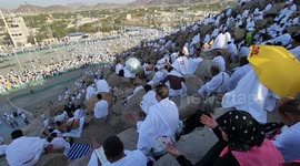 Muslim pilgrims pray on Mount Arafat, as Jabal al-Rahma near Mecca, as they take part in one of the Hajj rituals southeast of the Saudi holy city of Mecca