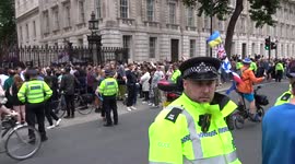 Yakety Sax of The Benny Hill Show accompanies Boris Johnson resignation speech at 10 Downing Street - Whitehall