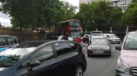 Massive Car Jam Around Admiralty Arch In Central London Sees Car Drivers Going On Pavement Desperate To Get Ahead In The Queue