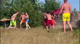Fight between a noisy group of visitors and locals
