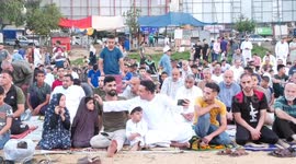 Palestinians pray on the first day of Muslim holiday of Eid al-Adha in Gaza city.