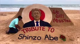 Touching sand art tribute made to slain Japanese leader Shinzo Abe in east India