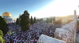 Palestinian Muslims pray on first day of Eid al-Adha at Dome of the Rock in Jerusalem