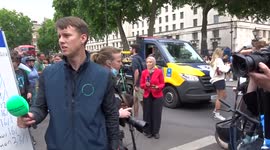 Interviews continue in media zone on Whitehall after Boris Johnson resignation speech