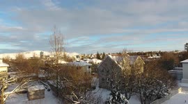 Reykjavik iceland drone footage in heavy snow