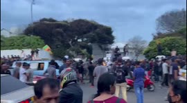 Demonstrators at Presidential Palace in Colombo, Sri Lanka
