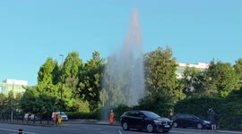 Burst water main sends water into air in Chiswick, west London