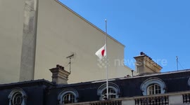Japan flag at half mast at Japanese Embassy in Paris