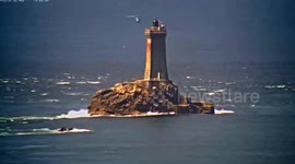 Helicopter spins sideways to avoid crashing into lighthouse in France