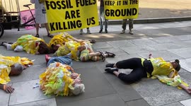 Extinction Rebellion 'canaries' hold die-in protest over new coal mine