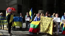 Ukrainians and supporters protest at Atlassian office