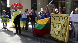 Ukrainians and supporters protest at Atlassian office
