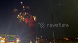 Firework display before the Craigyhill Bonfire gets lit in Larne, Northern Ireland