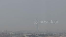 Huge lightning hit the Lakhta tower over heavy rain in St Petersburg, Russia
