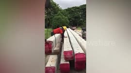 Hero construction workers rescue dog stuck under concrete posts