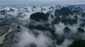 Footage Of Mist-shrounded Mountains In Guilin, Guangxi, China