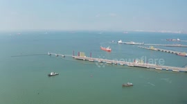 Aerial Footage Of Oil Port Area In Qingdao, Shandong, China