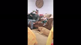 Cute clip shows dad, baby boy saying 'cheers' and chugging beer and milk