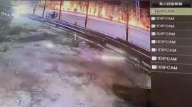 Sparks fly out after crane hits high-voltage power lines during construction work in China