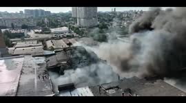 Sirens and huge smoke clouds as Russian missiles hit company warehouse in Odesa, Ukraine