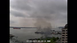 NYC FIre Department Puts Out a Small Brush Fire on the Harbor in Staten Island Time Lapse
