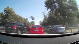 Helicopter knocks down lamp posts during emergency landing on Romanian highway