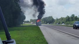 Semi-Truck up in flames on the Florida turnpike north bound lanes, just south of Disneyland