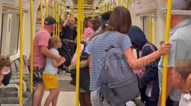 Children cower amid shocking fight on London tube with aggressor arrested by plainclothes cop