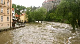 Vltava river flooding in Cesky Krumlov, Czech Republic