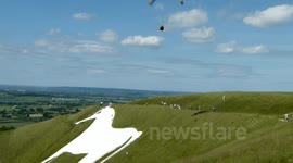 hangliding and paragliding above The Westbury or Bratton White Horse wiltshire uk