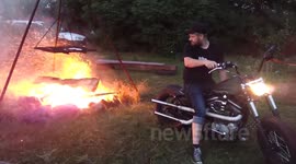 How to light a camp fire with a Harley Davidson